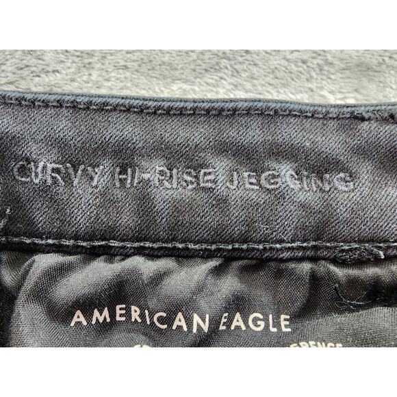 American Eagle Next Level Stretch Curvy Hi-Rise Jegging Size 8 Black Distressed - Picture 8 of 16